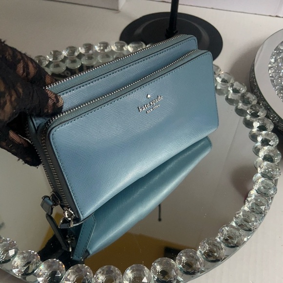 Kate Spade blue Leather Anita Patterson Drive doble zipper Wallet wrislet - Picture 6 of 17